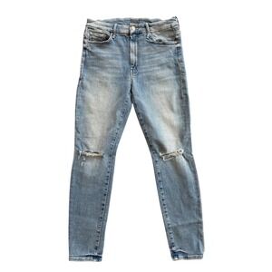 MOTHER High Waisted Looker Cropped Jeans Distressed Light Wash Size 30